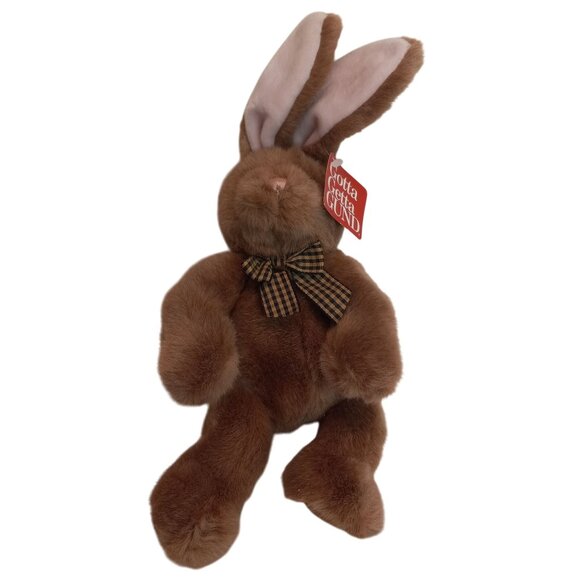 Gund Rudy Bunny Plush Brown Long Ears Checkered Bow Soft Stuffed Animal Toy NEW - Picture 1 of 7